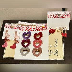 Kohl's Glitter Heart Hair Clips Set - Red, Purple, Silver & Heart Earrings Set